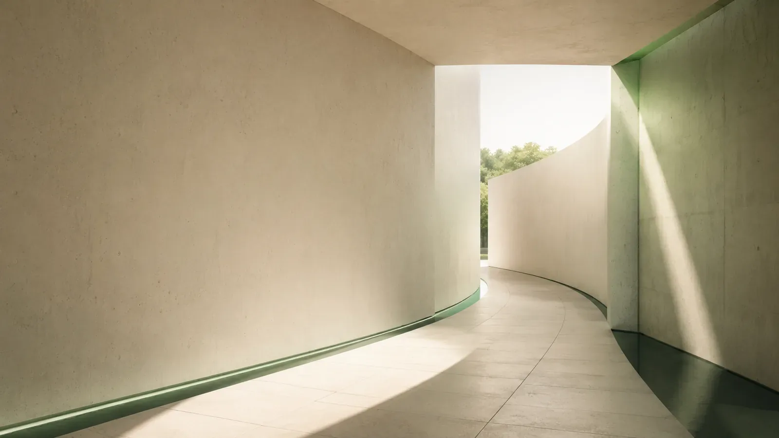 Geschwungener heller Architektur-Korridor